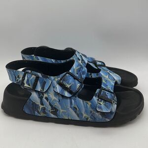 Birki's by Birkenstock Colorful Blue Fish Print Beach Surfer Sandal EU39 U S9‎